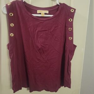 Michael Kors Burgundy Sleeveless Top with Gold Accents